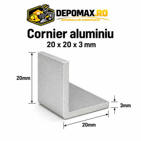 Cornier aluminiu 20 x 20 x 3 mm, 6 metri (EN AW-6060)